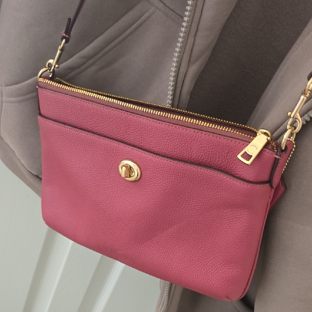 Coach Pink Leather Turnlock Crossbody with Gold Hardware